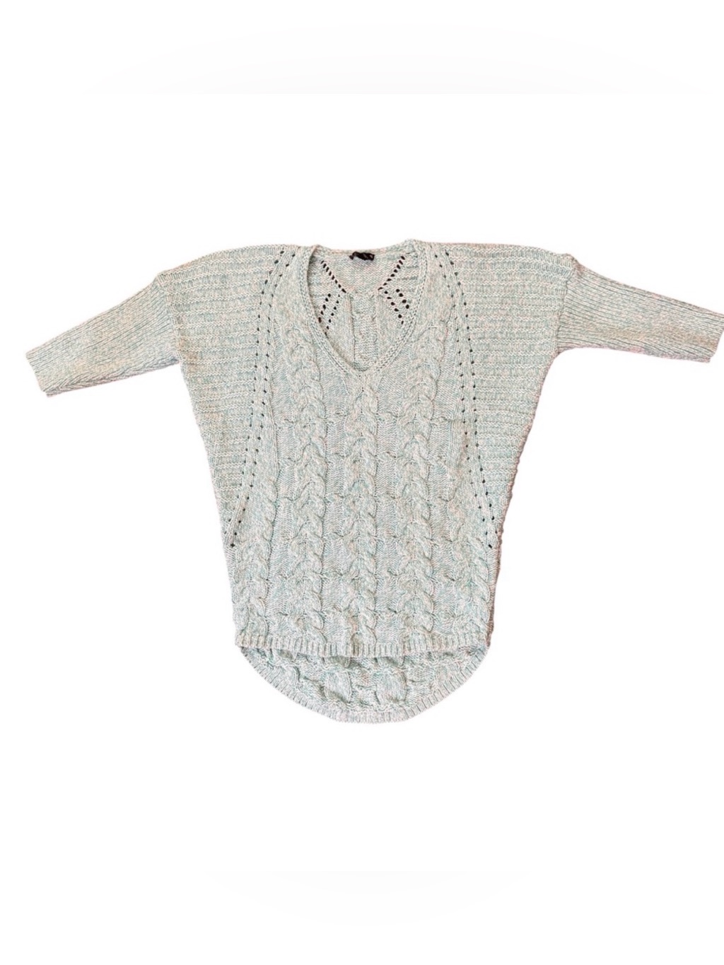 Express Turquoise Blue And White High-Low Cable Knit Sweater, Size Xs